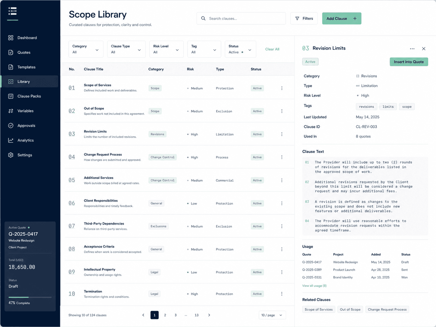 Scope protection clause library interface